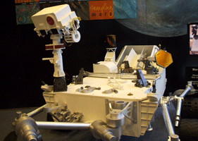 A full-scale mock-up of the Curiosity rover.