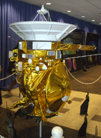 A model of the Cassini spacecraft, which arrived at Saturn in 2004.