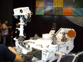 A full-scale mockup of the Curiosity Mars Rover.