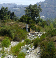 A stream runs near a JPL parking lot.