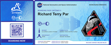 My 'boarding pass' for the Artemis II mission