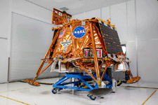 A photo of the flight-ready Blue Ghost lander at Firefly Aerospace's manufacturing facility in Cedar Park, Texas