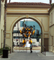 The life-size Bumblebee movie prop from the first TRANSFORMERS film on display near Bronson Gate at Paramount Studios