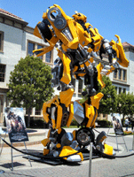 The life-size Bumblebee movie prop from the first TRANSFORMERS film on display near Bronson Gate at Paramount Studios