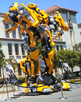 The life-size Bumblebee movie prop from the first TRANSFORMERS film on display near Bronson Gate at Paramount Studios