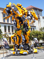 The life-size Bumblebee movie prop from the first TRANSFORMERS film on display near Bronson Gate at Paramount Studios