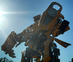 The life-size Bumblebee movie prop from the first TRANSFORMERS film on display near Bronson Gate at Paramount Studios