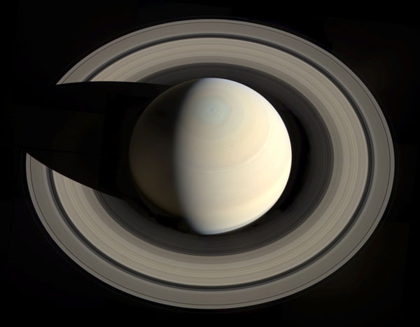 A mosaic of Saturn that is comprised of images taken by NASA's Cassini spacecraft on October 10, 2013