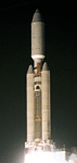 A Titan 4B rocket carrying the Cassini spacecraft launches from Cape Canaveral Air Force Station in Florida on October 15, 1997