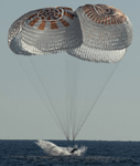 The Crew Dragon Freedom capsule carrying the Crew-4 astronauts splashes down into the Atlantic Ocean, off the northeastern coast of Florida, on October 14, 2022