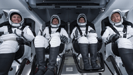 The four Crew-5 astronauts pose for a photo inside SpaceX's Crew Dragon Endurance capsule prior to launch, on October 5, 2022