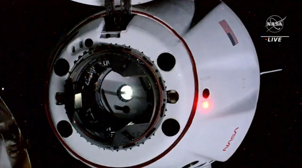 A screenshot of SpaceX's Crew Dragon Endurance capsule as she is about to dock to the International Space Station for NASA's Crew-5 mission...on October 6, 2022