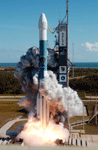 A Delta 2 rocket carrying the Deep Impact spacecraft launches from Cape Canaveral Air Force Station in Florida on January 12, 2005