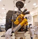 The Deep Impact spacecraft is mated to its Impactor at Ball Aerospace and Technologies Corp. on April 7, 2004