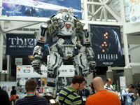The large statue promoting the Xbox video game TITANFALL at E3 2013 in downtown Los Angeles, on June 11, 2013