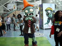 A costumed dude promoting the PLANTS VS. ZOMBIES: GARDEN WARFARE video game at E3 2013, on June 11, 2013