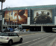 Large video game banners on display at E3 2013 in downtown Los Angeles, on June 11, 2013