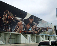 A large banner promoting the video game ASSASSIN'S CREED: BLACK FLAG at E3 2013 in downtown Los Angeles...on June 11, 2013