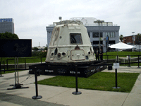 SpaceX's Dragon C1 capsule on display near E3 2013 in downtown Los Angeles, on June 11, 2013