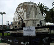 SpaceX's Dragon C1 capsule on display near E3 2013 in downtown Los Angeles, on June 11, 2013