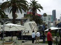 SpaceX's Dragon C1 capsule on display near E3 2013 in downtown Los Angeles, on June 11, 2013