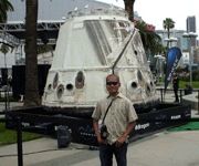 Posing with SpaceX's Dragon C1 capsule near E3 2013 in downtown Los Angeles, on June 11, 2013