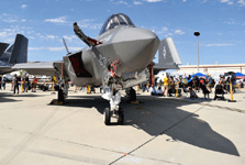 A U.S. Navy F-35C Lightning II on display during the Aerospace Valley Air Show at Edwards Air Force Base, California...on October 15, 2022.