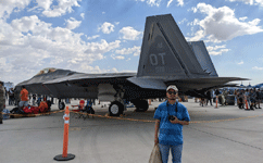 Posing with the F-22 Raptor during the Aerospace Valley Air Show at Edwards Air Force Base, California...on October 15, 2022.