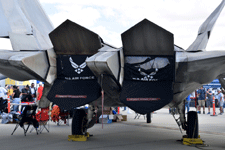 A close-up of the F-22 Raptor's twin engine nozzles during the Aerospace Valley Air Show at Edwards Air Force Base, California...on October 15, 2022.