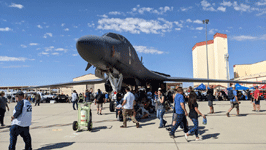 A B-1B Lancer bomber on display during the Aerospace Valley Air Show at Edwards Air Force Base, California...on October 15, 2022.