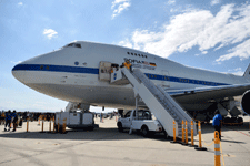 NASA's retired SOFIA aircraft on display during the Aerospace Valley Air Show at Edwards Air Force Base, California...on October 15, 2022.