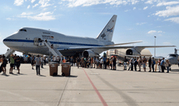 NASA's retired SOFIA aircraft on display during the Aerospace Valley Air Show at Edwards Air Force Base, California...on October 15, 2022.