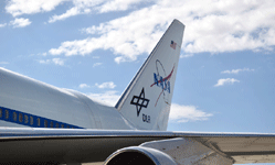 NASA's retired SOFIA aircraft on display during the Aerospace Valley Air Show at Edwards Air Force Base, California...on October 15, 2022.