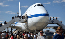 NASA's retired SOFIA aircraft on display during the Aerospace Valley Air Show at Edwards Air Force Base, California...on October 15, 2022.
