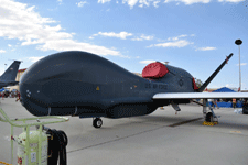 The RQ-4 Global Hawk drone on display during the Aerospace Valley Air Show at Edwards Air Force Base, California...on October 15, 2022.