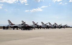 The pilots of the U.S. Air Force Thunderbirds are about to board their F-16s to begin their aerial demo at the Aerospace Valley Air Show...on October 15, 2022.