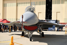 The F-16 Fighting Falcon on display during the Aerospace Valley Air Show at Edwards Air Force Base, California...on October 15, 2022.