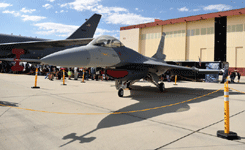 The F-16 Fighting Falcon on display during the Aerospace Valley Air Show at Edwards Air Force Base, California...on October 15, 2022.