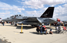 An F/A-18 Hornet on display during the Aerospace Valley Air Show at Edwards Air Force Base, California...on October 15, 2022.