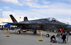 A U.S. Air Force F-35A Lightning II on display during the Aerospace Valley Air Show at Edwards Air Force Base, California...on October 15, 2022.