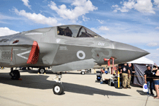 A U.S. Marine Corps F-35B Lightning II on display during the Aerospace Valley Air Show at Edwards Air Force Base, California...on October 15, 2022.