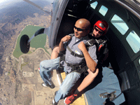 About to exit the aircraft for my tandem skydive above Lake Elsinore, CA...on October 4, 2014.