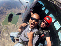 Exiting the aircraft for my tandem skydive above Lake Elsinore, CA...on October 4, 2014.