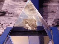 A Moon rock on display inside the JPL museum.