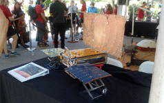 A full-size replica of the Mars Cube One spacecraft on display at NASA JPL...on June 9, 2018.