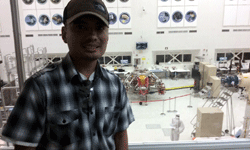 Posing with the Mars 2020 descent stage behind me inside JPL's Spacecraft Assembly Facility (SAF)...on June 9, 2018.