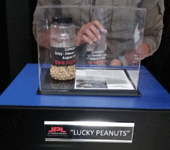 The jar of 'lucky peanuts' that SFOF mission controllers ate at JPL during the landing of NASA's Curiosity Mars rover...on August 5, 2012.