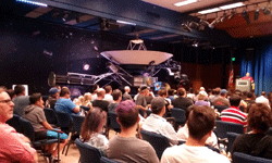 A full-size Voyager spacecraft replica on display inside JPL's Von Karman Auditorium...on June 9, 2018.