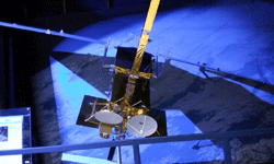 A spacecraft replica on display inside JPL's Von Karman Auditorium...on June 9, 2018.