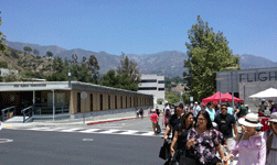 A sunny day at NASA JPL, with the San Gabriel Mountains visible in the background on June 9, 2018.